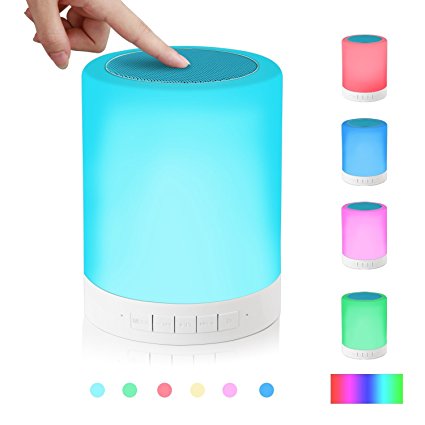 Homestec Portable LED Bluetooth Speaker - With Touch Sensor LED Lamp ( Dimmable 3 Level Warm White Light & 7-Color Changing ) With TF Card for MP3 Player Hands-free Bedside table loudspeaker