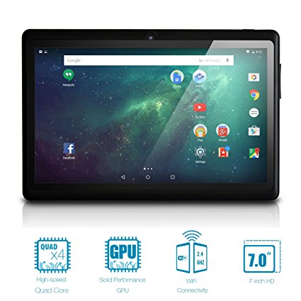 NeuTab 7'' Quad Core WIFI Tablet PC, HD 1024X600 Display, Bluetooth, Dual Camera, Google Play Pre-loaded, 1 Year US Warranty FCC Certified (Black)