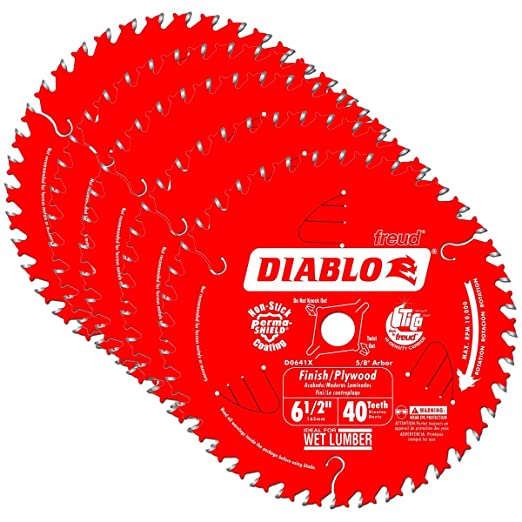 Freud D0641X Diablo 6-1/2-inch 40 ATB Finishing/Plywood Circular Saw Blade, 5-PK