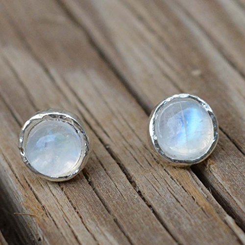 Rainbow moonstone stud earrings 925 Sterling silver Posts-Small 6mm