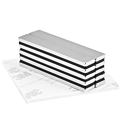 Jewan Neodymium Bar Magnet, 10 PCS Strong Rare Earth Magnets with 10PCS Double-sided Adhesive Extremely Powerful Refrigerator Bar Magnet for Multi-Use,60 x 10 x 3 mm