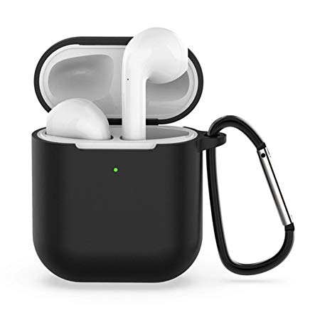 AirPods Case Cover for Airpods 2 and 1 Supports Wireless Charging Front LED Visible Upgrade AirPods Case Protective Cover Silicone with Anti-Lost Buckle Compatible with AirPods 2&1 Accessories(Black)