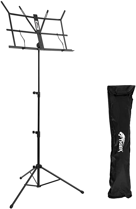 Tiger Easy Folding Sheet Music Stand with Bag - Portable Folding Music Stand in Black