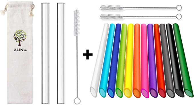 ALINK 12 Reusable Boba Straws   2 Glass Boba Straws