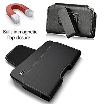 AIScell Large Pouch Holster [6.45X3.40X0.50 In] Side Leather Case Magnetic Flap Swivel Spring Clip ~ Fits iPhone Xs Max,8 Plus, 7 Plus, 6S Plus With LifeProof,Otterbox, Battery Case Hybrid Cover