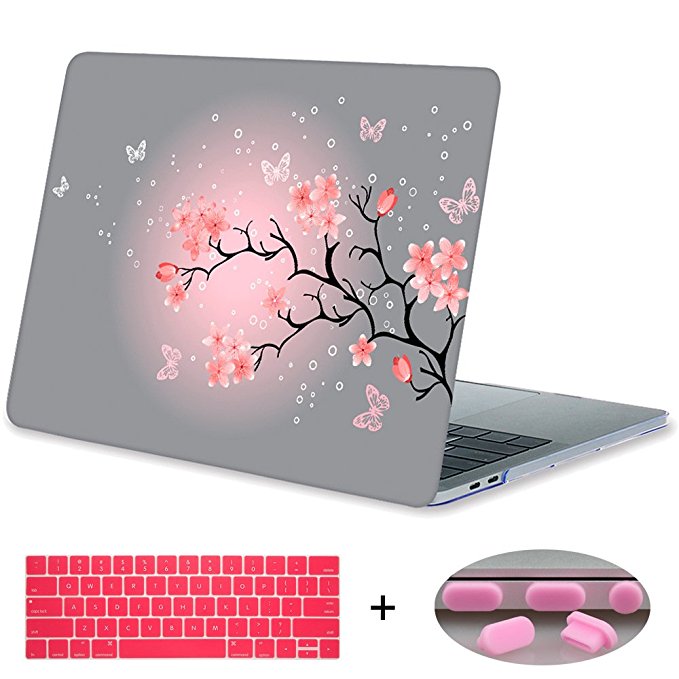 MacBook Pro 15 Case 2016 & 2017,Mektron Plastic Print Hard Case For Macbook Pro 15 inch A1707 with Retina Display 2016 & Touch Bar with keyboard cover & Dust Plug(Butterfly Cherry Blossom)