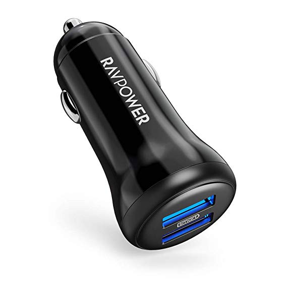 Car Charger, RAVPower 24W/4.8A Dual USB Car Adapter Cigarette Lighter USB Charger Compatible iPhone Xs XR XS Max 8 7 Plus, Galaxy S9 S8 S7 and Android Devices (Renewed)