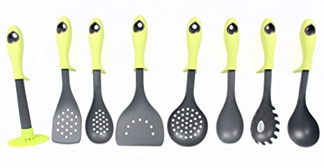 Elevated Silicone Handle Nylon Utensil Set 8 Piece Set (Colors May Vary)