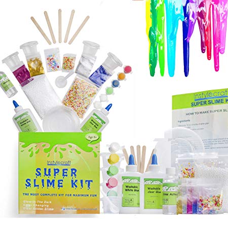 DIY Slime Kit –Learn how to make slime! Make Glow-In-The Dark, Clear, Neon and Glitter Slime – Perfect Gifting Option! Comes With Easy To Make Recipes! Super Slime Making Kit for Boys & Girls!
