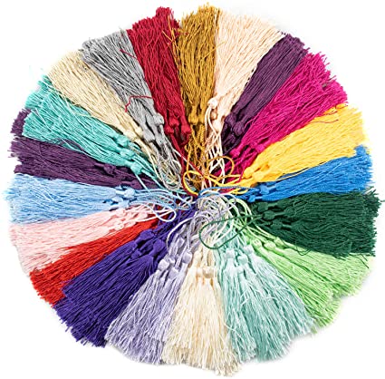 Foraineam 300 Pieces 20 Colors 5 Inch / 13cm Silky Handmade Soft Tassels Floss Bookmark Tassels with Loop for Jewelry Making, DIY Craft Projects, Bookmarks