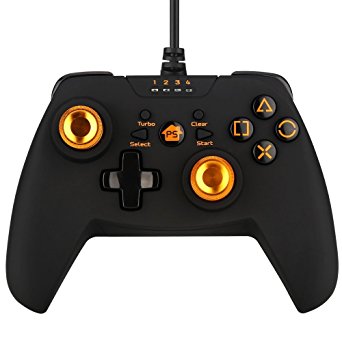 PC Game Controller, BEBONCOOL PS3 Controller, Wired Game Controller Gamepad Joystick With Vibration Feedback For Windows PC/PlayStation 3 /Steam/Android TV Box (Golden)