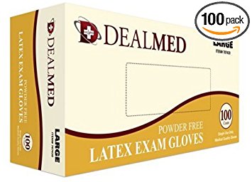 Disposable Latex Exam Powder Free Gloves, 100 Count, Size Large