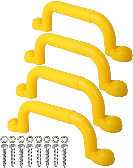 Ymeibe Kids Playground Handles Outdoor Indoor Set of 4 Plastic Nonslip Safety Hand Grips for Playset Climbing Frame Tree Play House 10" (Yellow)