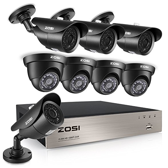 ZOSI FULL TURE 8CH 1080p Outdoor Surveillance System, 8 Weatherproof 1080P 2.0MP HD Bullet and Dome Security Cameras,8Channel FULL 1080P Video DVR Recorder NO Hard Drive,120ft night vision (Black)