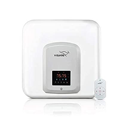 VGUARD Calino Water Geyser with Installation with Inlet, Outlet Pipe, Digital Display, Remote control (White, 15 L)