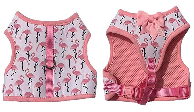 Lanyar Pink Flamingo Soft Dog Harness with Bow Tie