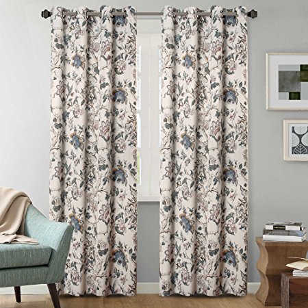 H.Versailtex Thermal Insulated Blackout Window Room Grommet Indoor Curtains-52 inch Width by 96 inch Length-Set of 2 Panels-Vintage Floral Pattern in Sage and Brown