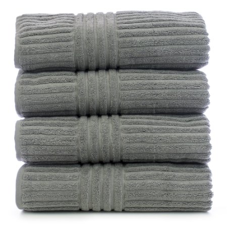 Bare Cotton Luxury Hotel & Spa Towel 100% Genuine Turkish Cotton Towel Set Bath Towel, Striped, Gray, Set of 4