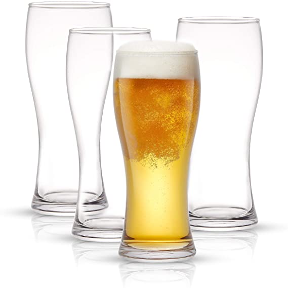 JoyJolt Callen Beer Glasses Set of 4 (Four). Pint Glass Capacity, Craft Beer Glass, Pilsner Beer Glass and IPA Beer Glass. 15.5oz Beer Glassware Cup. Classic Beer Glasses for Men