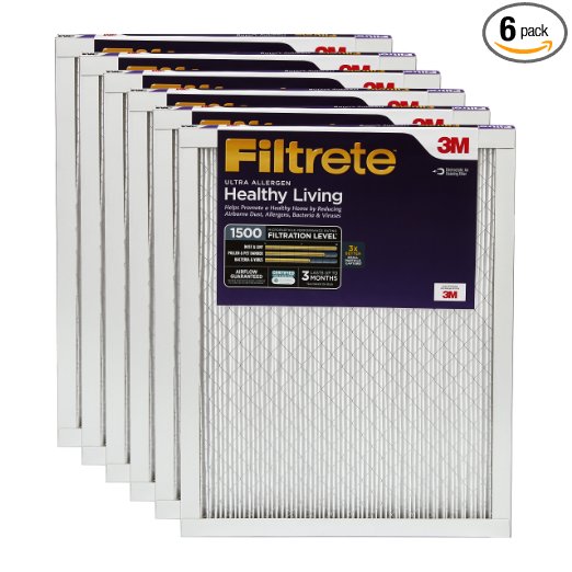 Filtrete Healthy Living Ultra Allergen Reduction AC Furnace Air Filter, MPR 1500, 14 x 30 x 1-Inches, 6-Pack