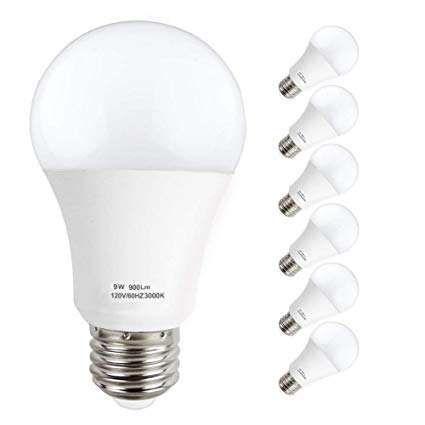 KINDEEP A19 LED Bulb, E26 Base Light Bulb 9W (60W Equivalent), Non-Dimmable, 900 Lumens, 270° Beam Angle, 3000K Warm White, 6 Packs