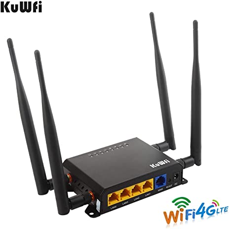 KuWFi 300Mbps 3G 4G LTE Car WiFi Wireless Router Extender Strong Signal Cat6 WiFi Routers with USB Port SIM Card Slot with External Antenna for Europe Middle East Not for USA