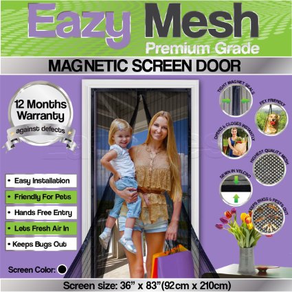 1 Premium Quality Magnetic Screen Door by EazyMesh  Professionally Designed Door Screen To Keep Bugs Out And Fresh Air In  Sewn In FULL LENGTH Velcro and Hidden Magnets  Screen Size 36 x 83 Inches