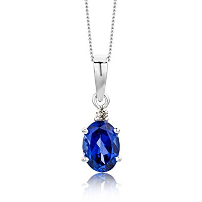 Miore 9 ct White Gold Diamond and Created Sapphire Pendant Necklace on 45 cm Chain