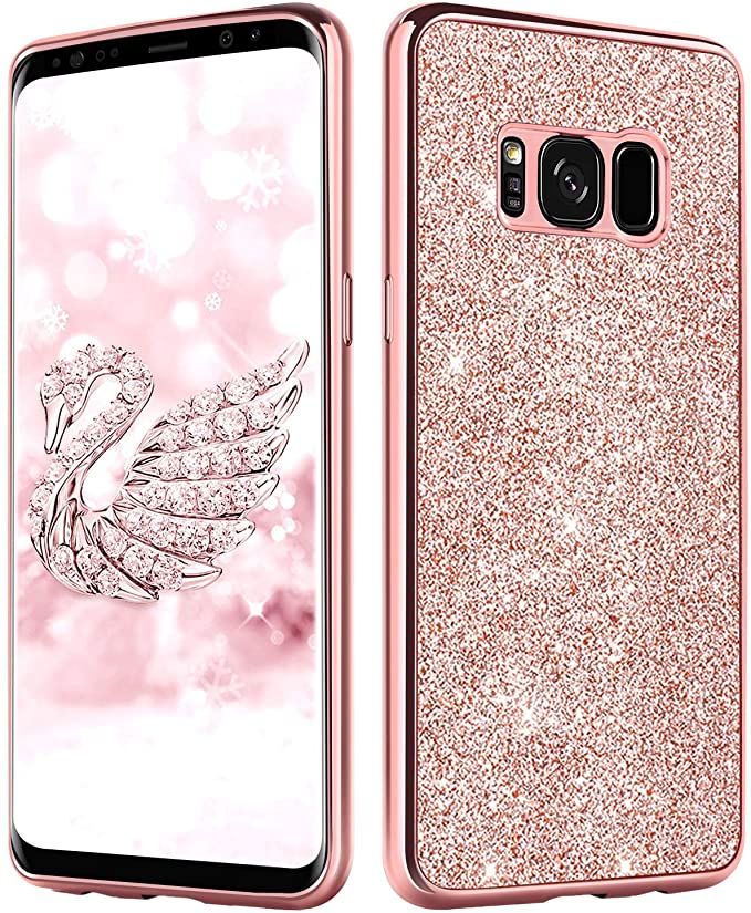 Galaxy S8 Case,Samsung S8 Cases,DUEDUE Slim Hybrid Hard PC Cover Shockproof Anti-Slip Luxury Bling Glitter Full Body Protective Phone Case for Samsung Galaxy S8 for Women/Girls,Rose Gold