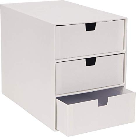 Bigso Ingrid 3-Drawer Fiberboard Desk Organizer, 8.1 x 6.3 x 9.9 in, White