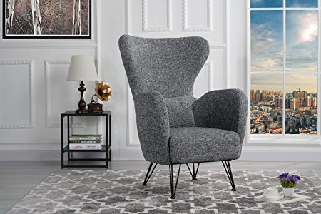 Mid-Century Modern Linen Fabric Accent Armchair with Shelter Style Living Room Chair (Light Grey)