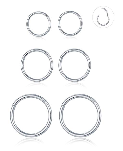 Tornito 3-8 PCS 18G-16G-14G 8-12MM 316L Steel Septum Clicker Ring Seamless Lip Nose Daith Cartilage Helix Tragus Hoop Ring