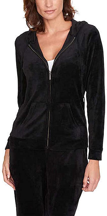 Gloria Vanderbilt Women Velour Full Zip Sweatshirt Hoodie Jacket