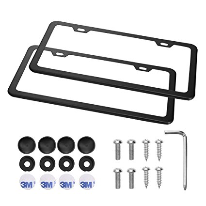 Emoh License Plate Frames Rust-resistant Frames Stainless Steel 2 Pieces with Screw Caps