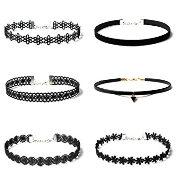 6 PCS Women Girls Ladies Lace Flower Sexy Bohemia Black Neck Choker Necklace Jewelry