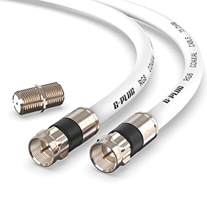 10FT G-PLUG RG6 Coaxial Cable Connectors Set – High-Speed Internet, Broadband and Digital TV Aerial, Satellite Cable Extension – Weather-Sealed Double Rubber O-Ring and Compression Connectors White