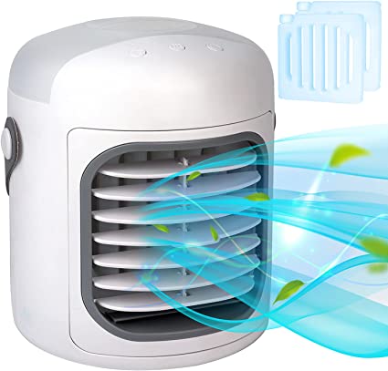 Portable Air Conditioner,3-in-1 Personal Air Cooler,Evaporative with Ice Packs,2500 mAh Battery
