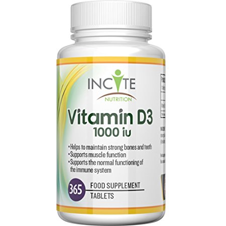 Vitamin D 3 365 Micro Tablets (1 years supply) 1000IU Vitamin D3 Supplement, High Absorption Cholecalciferol Vit D 3 | Vitamin D3 Mini Tablets Easier to Swallow than Vitamin D Softgels by Incite Nutrition