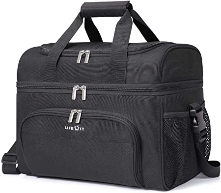 Lifewit Collapsible Cooler Bag 48-Can Insulated Leakproof Soft Cooler Portable Double Decker Cooler Tote for Beach/Picnic/Sports, Black