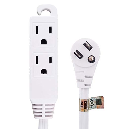 Uninex Flat Angle Plug Extension Cord 16/3 Grounded 3-Outlet Tap 15-Foot White UL Listed