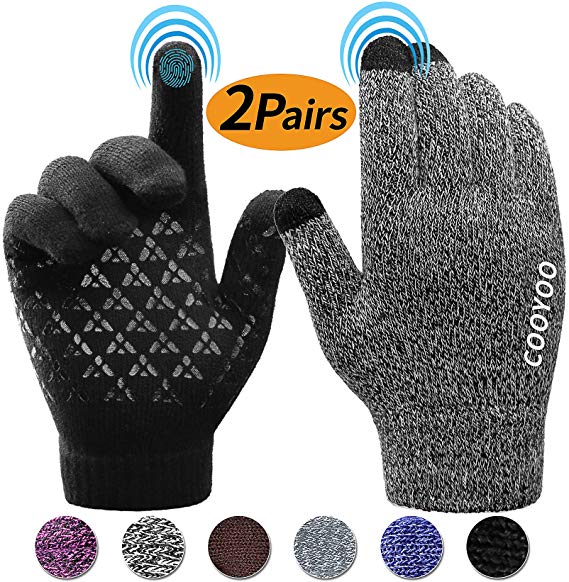 COOYOO Winter Gloves for Women and Men,Touchscreen Gloves,Knit Wool,Running Gloves,Anti-Slip Silicone Gel - Elastic Cuff - Thermal Soft Wool Lining…