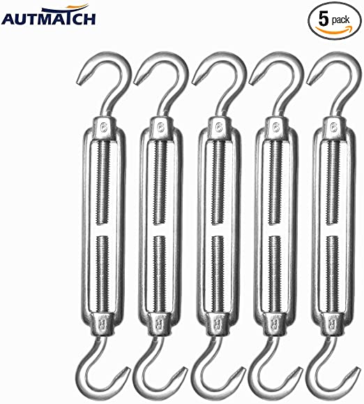 Autmatch M6 Stainless Steel 304 Turnbuckle Hook and Hook Light Duty Wire Rope Tension Pack of 5