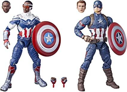 Marvel Legends Series Captain America 2-Pack Steve Rogers and Sam Wilson MCU 6-Inch Figures, 7 Accessories