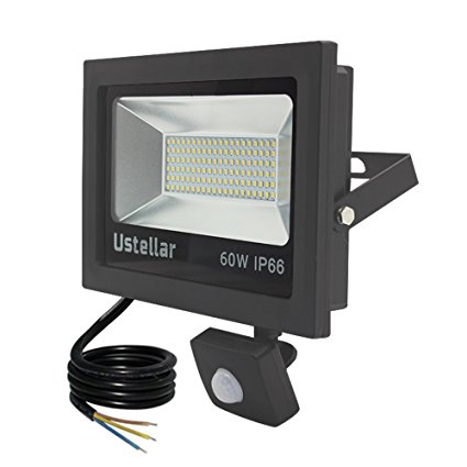 Ustellar 60W Motion Sensor LED Security Light, 4800lm, Outdoor Super Bright FloodLights, IP66 Waterproof PIR Floodlight Landscape Wall Lights, 5000K Daylight White