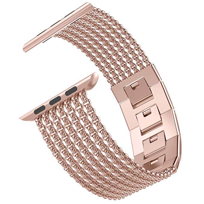 Wearlizer Gold Compatible with Apple Watch Band Series 5 Series 4 40mm Seri 3 38mm for iWatch Womens Stainless Steel Chain Wristband Mesh Loop Feminie Metal Strap Replacement Sleek Bracelet Sery 2 1