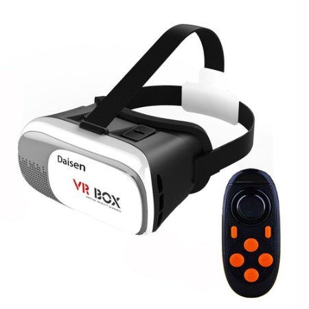 Daisen-tech 2016 New 3D VR Virtual Reality Headset 3D Video Movie Game Glasses For 3.5~6.0" Smartphones iPhone 6/6 plus Samsung Galaxy IOS Android Cellphones (Black White)