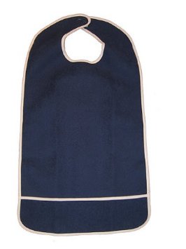FlexaMed Waterproof Terry Cloth Adult Bib w/ Velcro Closure and Crumb Catcher (Dark Blue - 16" x 30")