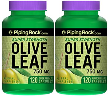 Piping Rock Super Strength Olive Leaf Extract 750 mg 2 Bottles x 120 Quick Release Capsules Herbal Supplement