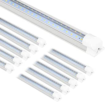 hykolity 8FT LED Shop Light, V Shape Integrated T8 LED Tube Light,10000LM, 80W, 5000K Daylight, 8 Foot Linkable Shop Lights with Built-in ON/Off Switch for Warehouse, Workshop, ETL, 10 Pack