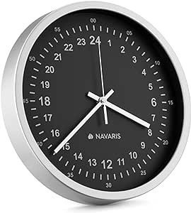 Navaris 壁掛け時計 24時間表示 壁掛時計 掛け時計 - アナログ時計 かけ時計 とけい - おしゃれ インテリア 静音 キッチン リビング - 30x30x4cm ブラック